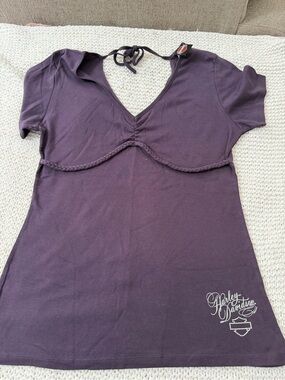 Harley-Davidson Purple Short Sleeve V-Neck Top with Braided Underbust